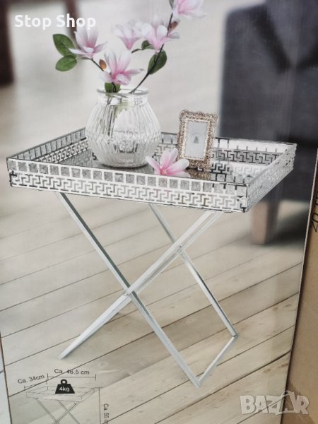 Сгъваема маса метална с огледало камъчета кристали , снимка 1