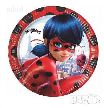 Калинката и Черния котарак miraculous ladybug 8 бр големи парти чинии чинийки, снимка 1