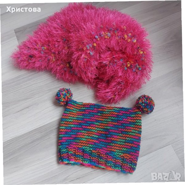 Шал и шапка в цикламено и зелено - 12,00лв., снимка 1