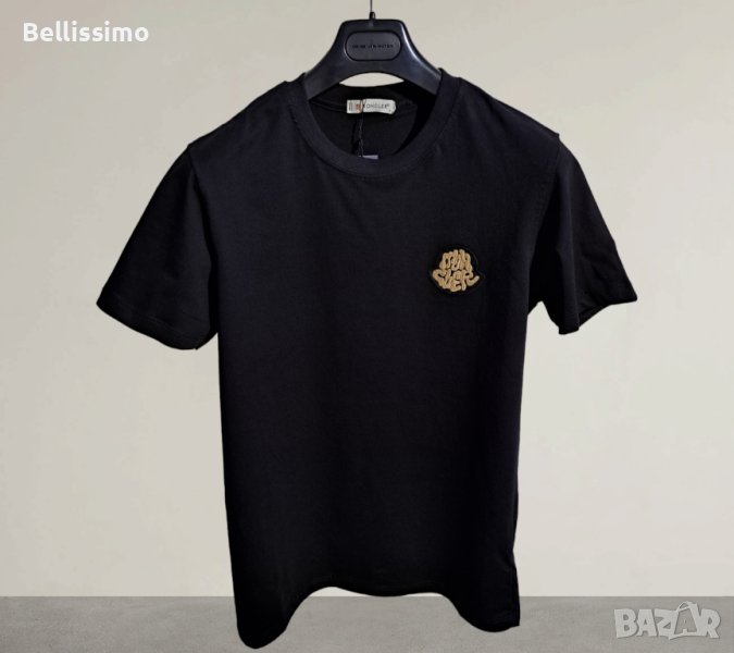 Мъжка тениска Moncler, с бродирано лого, цвят черен, снимка 1