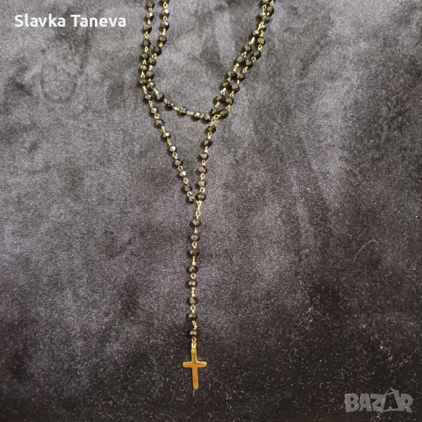 Стоманено колие, двойно, с кръст, снимка 1