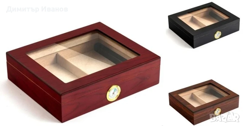 Малък хумидор от кедрово дърво за до 30 пури със хидрометър и овлажнител, снимка 1