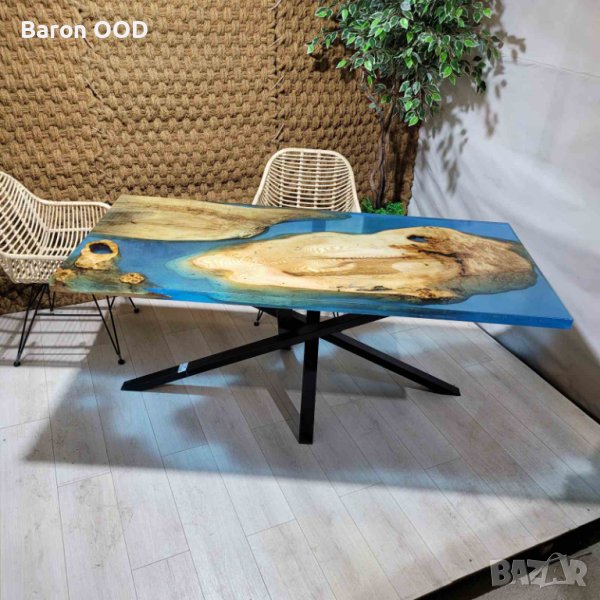 Трапезна маса, маса за хранене от масивно дърво и епоксидна смола, снимка 1