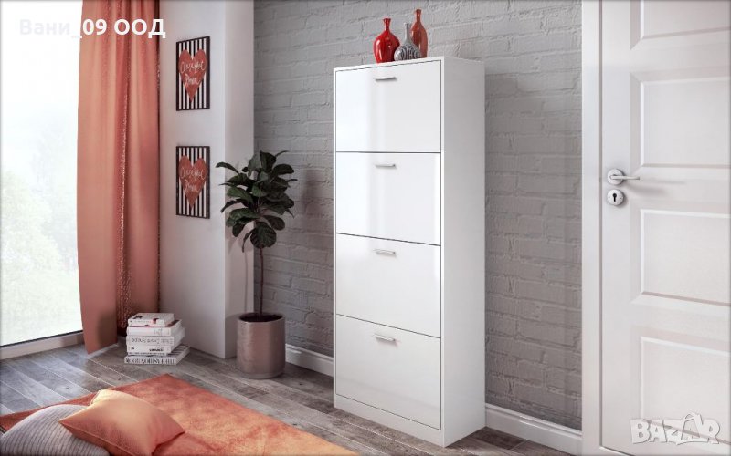 Голям шкаф за обувки в бял гланц, снимка 1