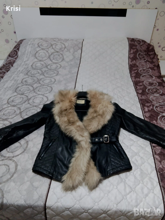 Дамско кожено яке с косъм, снимка 1