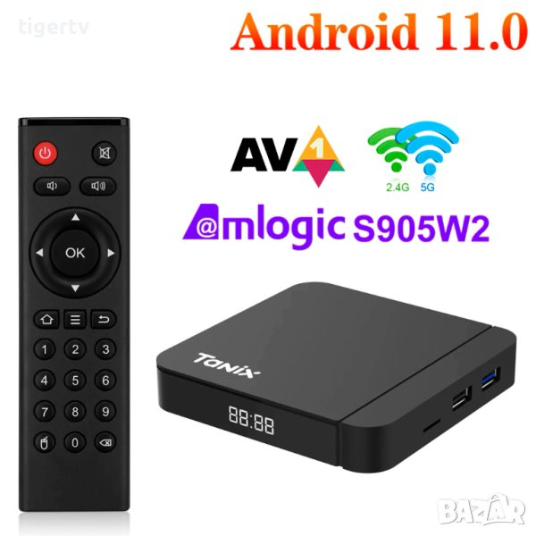 Android TV Box Tanix W2, Android 11, Dual WIFI, Bluetooth, AV1 Гаранция 1 г, снимка 1