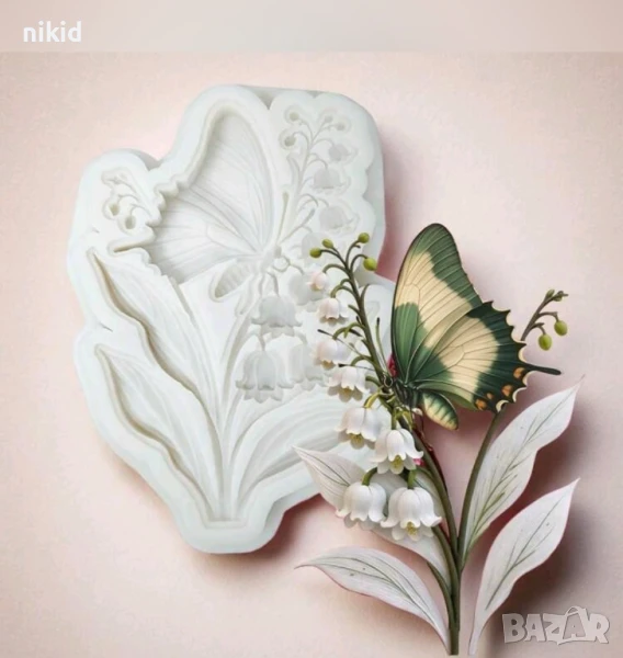 Момина сълза клонка с кацнала пеперуда силиконов молд форма фондан шоколад декор украса, снимка 1