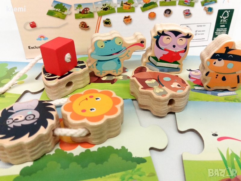 НОВА! Дървена низанка / игра нанизванка с пъзел, снимка 1