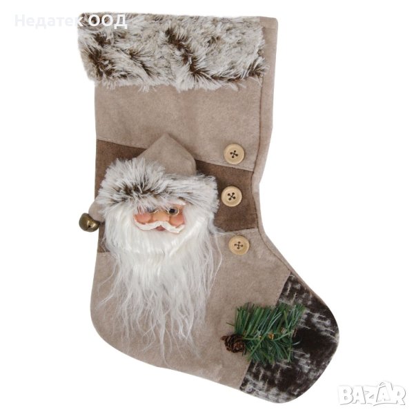 Коледен чорап, Дядо Коледа в кафяво, 30см, снимка 1