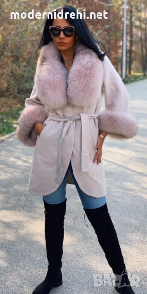 Дамско луксозно палто кашмир вълна и лисица, снимка 1