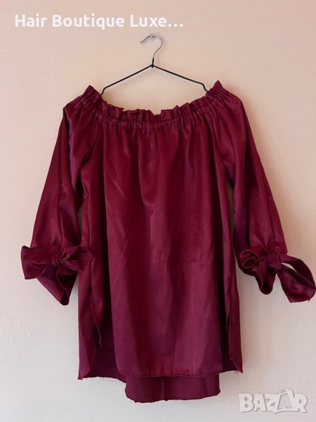 Сатенена блуза с панделки на ръкавите 🎀, снимка 1
