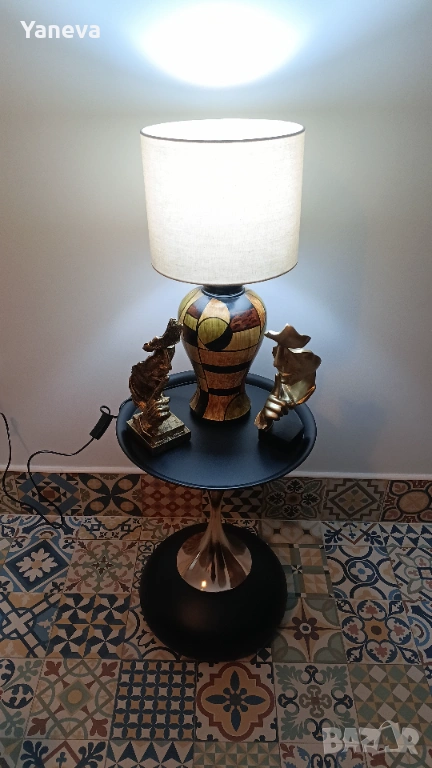 Vintage, немска, настолна лампа, ръчно изработени и оцветена. , снимка 1