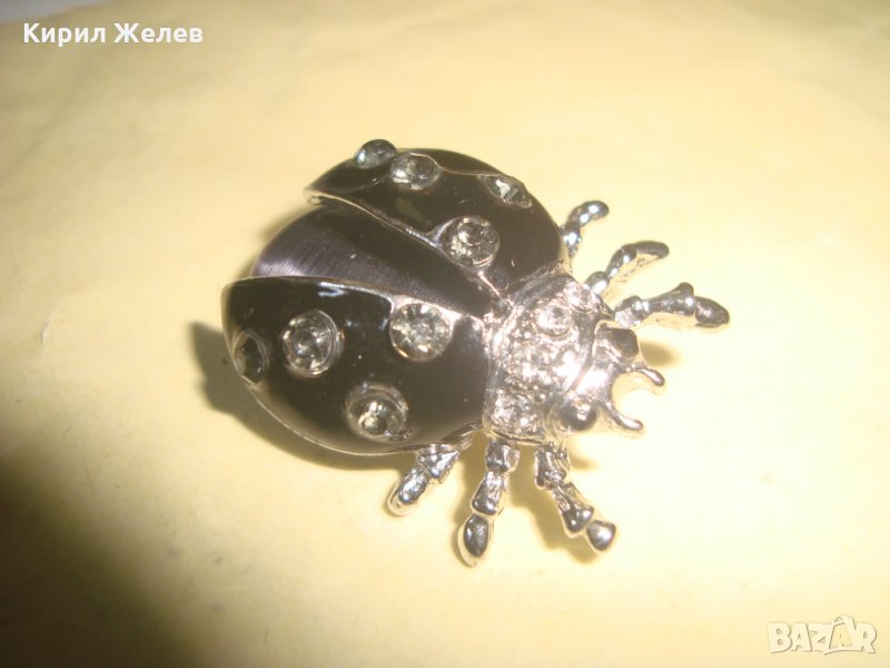 СРЕБРИСТА БРОШКА - КАЛИНКА с ЦИРКОНИ и ЕМАЙ-ЛАК и ЦВЕТЕН КРИСТАЛ 22305, снимка 1