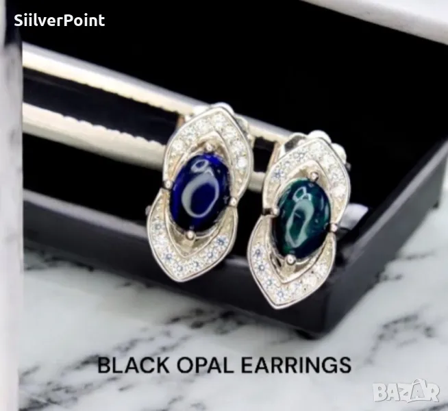 Сребърни обеци с натурални Опали , снимка 1