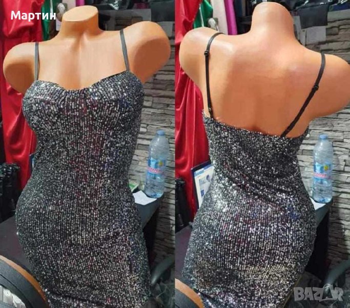 Сребърна рокля с пайети , снимка 1