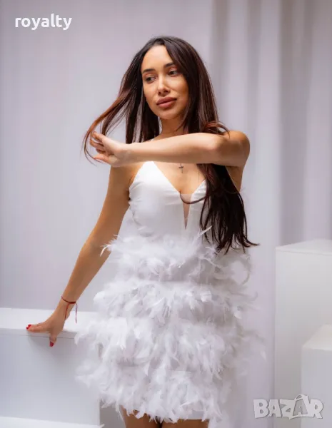 Рокля с естествени пера, снимка 1