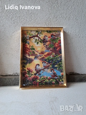Диамантен гоблен врабчета-готов и рамкиран, снимка 3 - Гоблени - 51140855