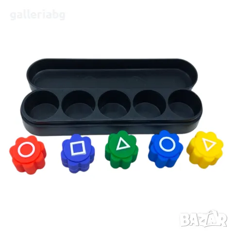 Игра Gonggi – комплект от 5 цветни камъчета с кутия (стил Squid Game)