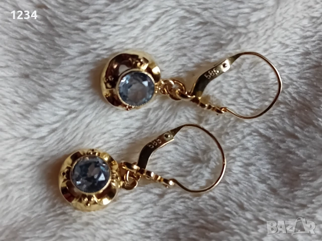 Златни обеци с Аквамарин ръчна изработка , снимка 5 - Обеци - 53453465