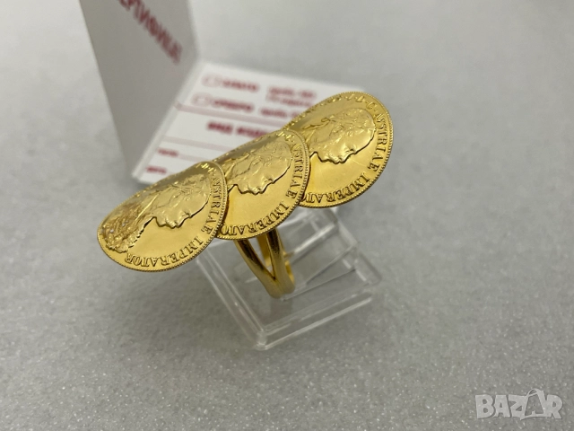 Дамски Златен Пръстен с три монети Франц Йосиф- 4,319 грама, 14К (проба 585), снимка 3 - Пръстени - 51431869