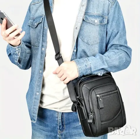 Обемна, Практична и Елегантна Мъжка бизнес чанта - Черна естествена кожа!, снимка 8 - Чанти - 49307322