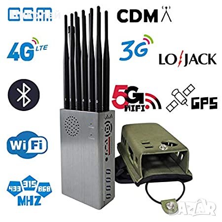 Заглушител за GSM, 2G, 3G, 4G, WiFi, GPS L1, L2, RC433, 868, 315MHz, WIFI 2.4GHz, с 12ант., снимка 1