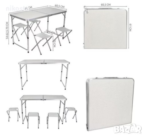 НОВИ Маса + 4 стола сгъваеми алуминиеви , снимка 6 - Маси - 43649923
