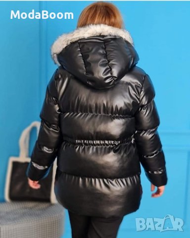 💥Уникално модерно дамско късо черно зимно яке с качулка и пух💥, снимка 3 - Якета - 43284156
