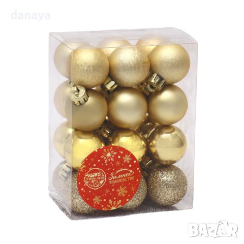 4282 Комплект златисти коледни топки за елха Асорти, 24 броя, Ф 3 см, снимка 3 - Декорация за дома - 43269888