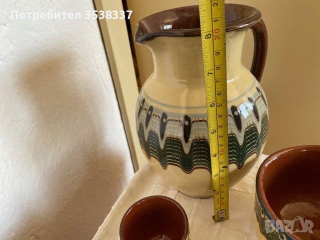 Троянска керамика кана за вино/ вода + чашка за ракия , снимка 2 - Други - 44853943