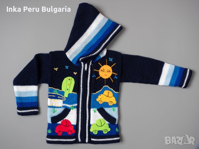  Тъмно синя перуанска детска жилетка, размери от 0 до 7 години , снимка 1 - Жилетки и елечета за бебе - 35530702