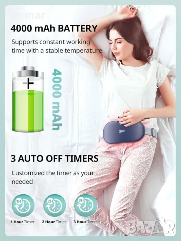 Нагряваща подложка Slimpal за менструални спазми, болки в гърба, тъмно синя, снимка 4 - Други стоки за дома - 47999850