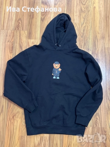 Спортна черна памук памучна  ватирана блуза суичър суитшърт с качулка мече , снимка 4 - Суичъри - 51779427