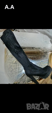 Велурени чизми с платформа и висок ток