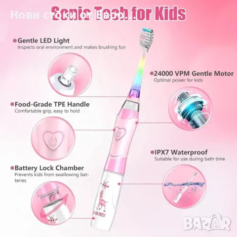 Детска електрическа четка за зъби за малки деца на възраст 2-4-8-12 години, снимка 5 - Други - 49315655