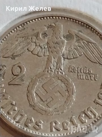 Сребърна монета 2 райхсмарки 1937г. Нацистка Германия Трети Райх с СХВАСТИКА за КОЛЕКЦИЯ 42072, снимка 3 - Нумизматика и бонистика - 43798796