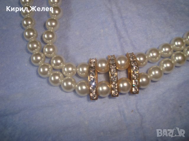 КРАСИВА ПЕРЛЕНА АРТ ДЕКО ВИНТИДЖ ГРИВНА с ФАСЕТИРАНИ КРИСТАЛИ и МЕСИНГ 3628, снимка 6 - Гривни - 37045858
