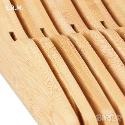Бамбукова Поставка за ножове Relaxdays, до 7 малки ножа и 6 големи ножа, 5 x 17 x 40 cm, снимка 2 - Аксесоари за кухня - 42976594