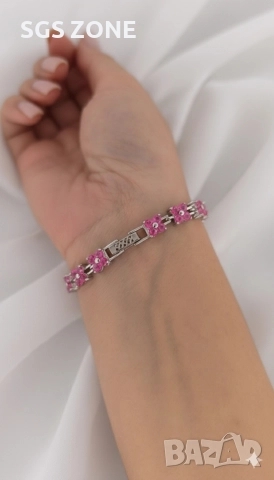 сребърна гривна с естествен розов топаз, снимка 5 - Гривни - 52689412