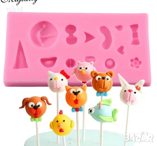 Декориращи детайли животни лице уста клюн човка очи панделка силиконов молд форма фондан украса