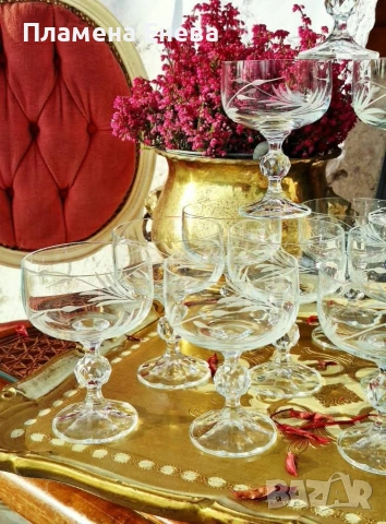 комплект от 11 бр. гравирани кристални чаши , снимка 7 - Чаши - 53173278