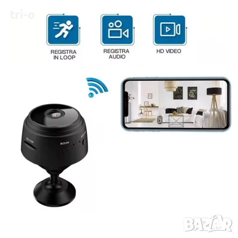 Wi-Fi Мини HD Камера за видеонаблюдение A9 сензорна, Нощна версия, Микро глас, снимка 9 - Камери - 52508920
