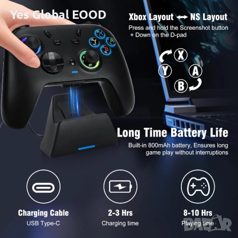 Безжичен контролер с док станция и Hall ефект за PC/Switch, снимка 2 - Друга електроника - 52663457