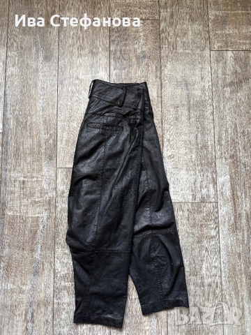 Черен с етикета модерен  кожен висока талия естествена кожа панталон тип потур потури . , снимка 2 - Спортни екипи - 52629664