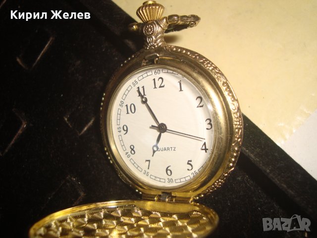 ВИНТИДЖ КВАРЦОВ ДЖОБЕН ЧАСОВНИК с ОРНАМЕНТИРАН КАПАК - ПОСЕЙДОН ПОЗЛАТЕН 22067, снимка 5 - Джобни - 32904992