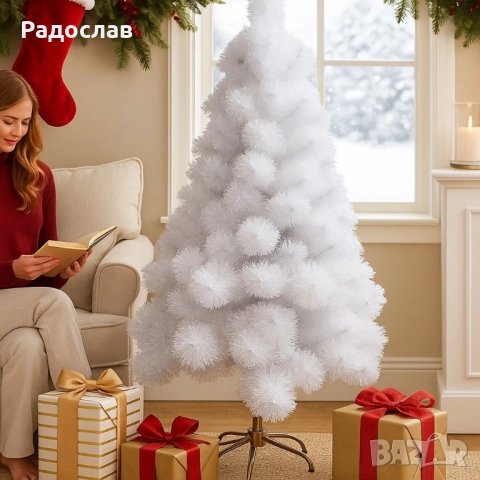 Изкуствена коледна елха в бяло , снимка 3 - Декорация за дома - 51820678