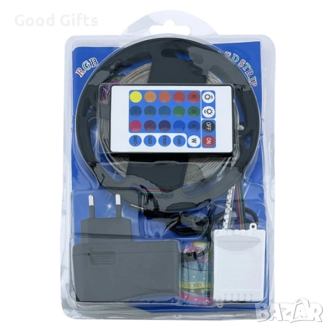 RGB LED лента 5 метра – 7 цвята с дистанционно управление и адаптер, снимка 2 - Лед осветление - 52934416