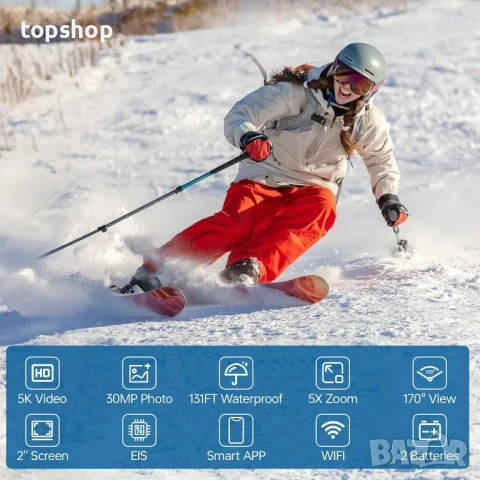 НОВА Speed ​​10 Екшън камера 5K 30FPS Водоустойчива 30 метра, 5X увеличение, 2 x 1350mAh батерия, снимка 7 - Камери - 50529840