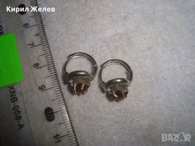 КРАСИВИ ЗВЕЗДОВИДНИ МЕДНИ ПОСРЕБРЕНИ РЕТРО ОБЕЦИ с ФАСЕТИРАНИ ЦВЕТНИ КРИСТАЛИ - ГРАНАТ 31351, снимка 10 - Обеци - 38033435