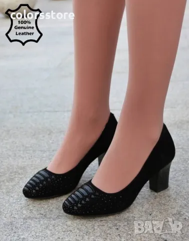 Обувки на ток - черен ЕСТЕСТВЕН велур - 17063Z-2-1K, снимка 2 - Дамски обувки на ток - 45742082